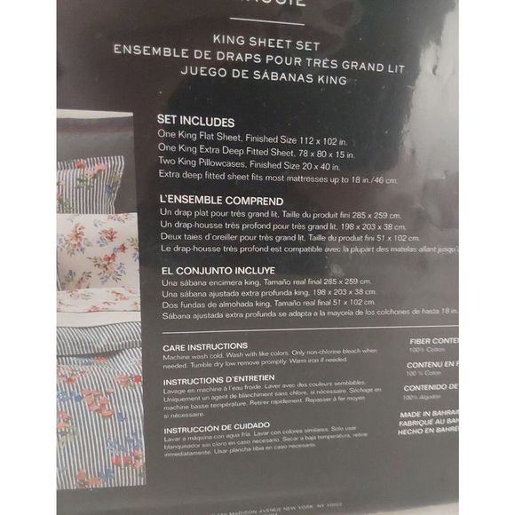 Ralph Lauren MAGGIE FLORAL Blue King Duvet Cover Sheet Set Euro Sham Bedding Set - Picture 11 of 16